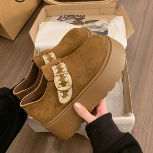 勃肯鞋女加绒单鞋2026年春秋新款厚底松糕一脚蹬乐福鞋全包博肯鞋