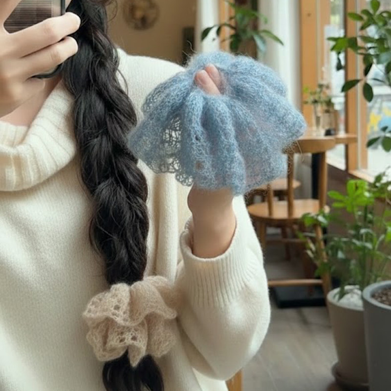 甜美马海毛大肠发圈钩针diy材料包毛线手工编织发绳发饰韩版百搭