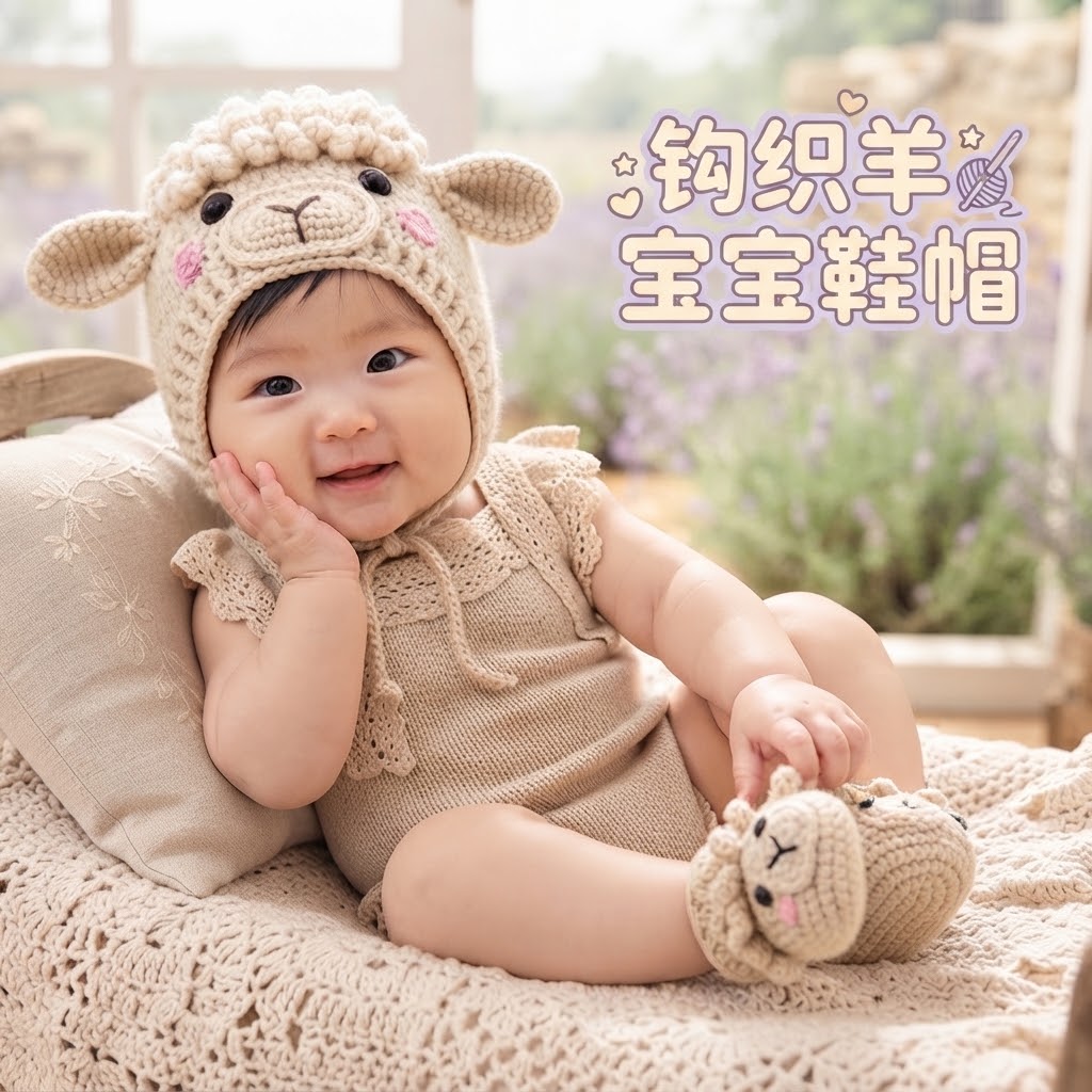 生肖小羊宝宝鞋帽套装手工DIY