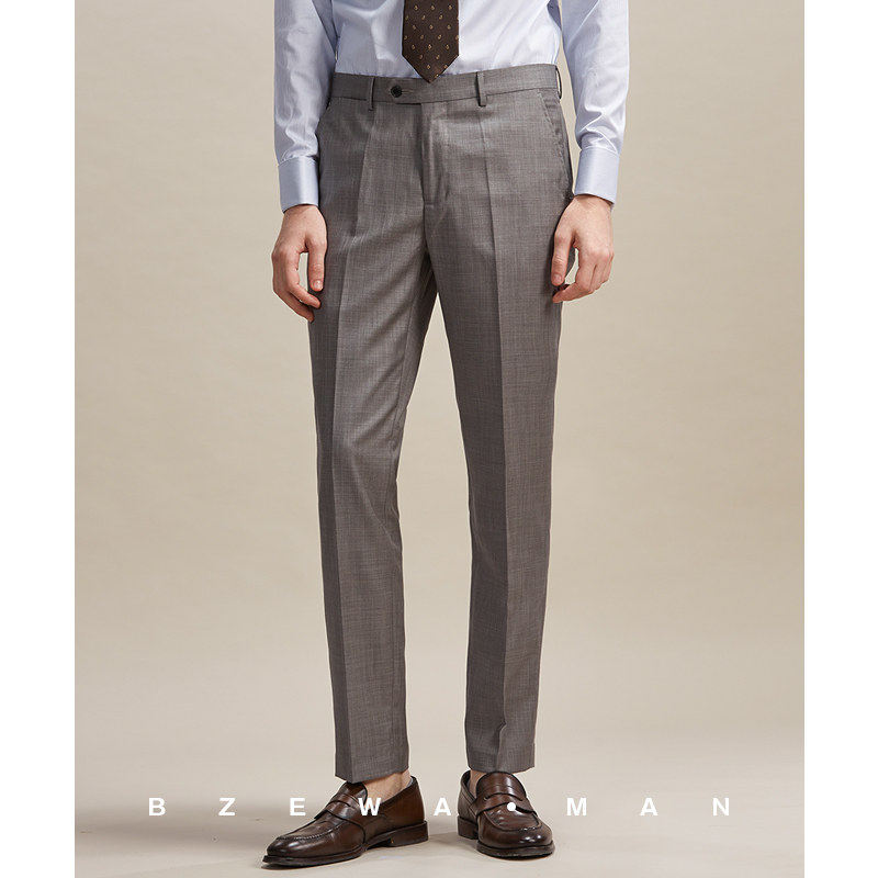 意式灰色西装裤男商务正装修身坠感微弹防滑都彭口袋小脚百搭裤子