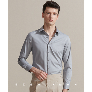 灰色时尚 易打理小领竹纤维正装 透气弹力长袖 修身 衬衣 衬衫 春夏新款