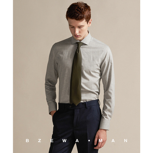 温莎领ins全棉商务修身 衬衫 易打理纯棉衬衣 灰色男长袖 巴泽华时尚