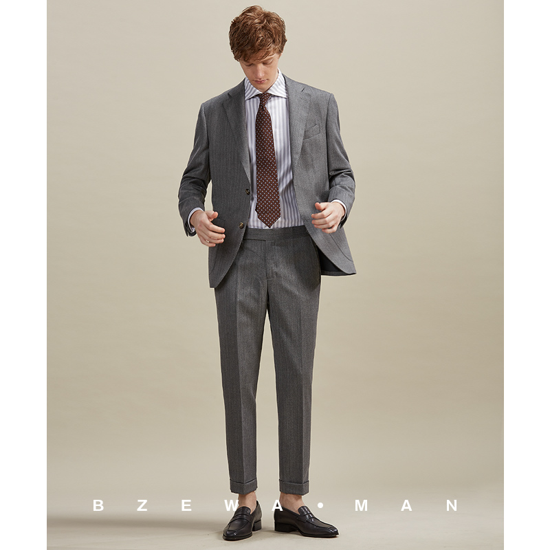 意式鱼骨纹商务绅士定制西服套装
