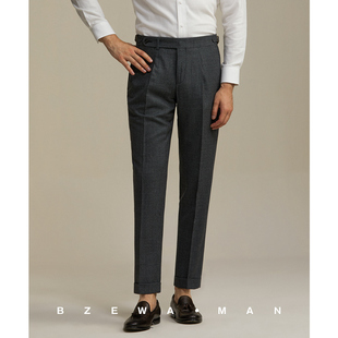 垂感翻边千鸟格裤 修身 商务意式 巴泽华美丽诺羊毛格纹那不勒斯西裤