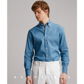 纯棉商务休闲ins潮流蓝色扣领衬衣 男长袖 巴泽华春夏时尚 牛仔衬衫