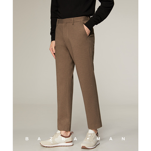 棕色意式 毛呢男长裤 人字纹磨毛商务休闲西裤 垂感时尚 修身 秋冬厚款