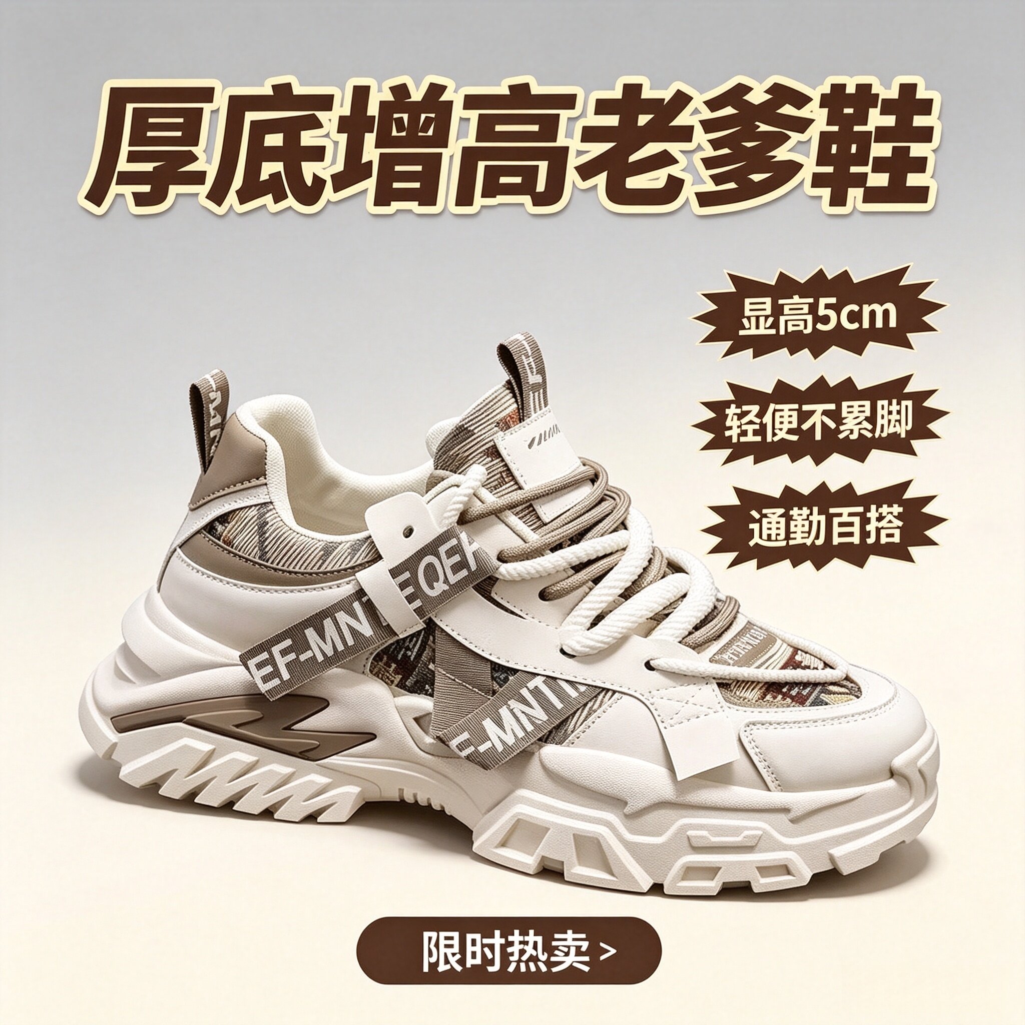 2026新款秋季老爹鞋男厚底增高运动休闲鞋潮百搭男士防滑跑步鞋子