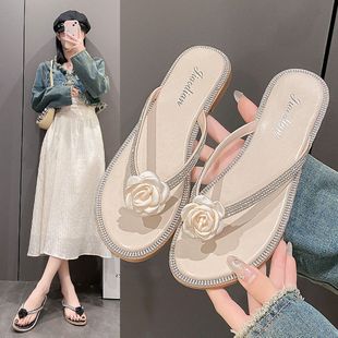 人字拖水钻凉拖沙滩平底海边夏季 女风夹脚2025 绝美外穿仙女新款 鞋