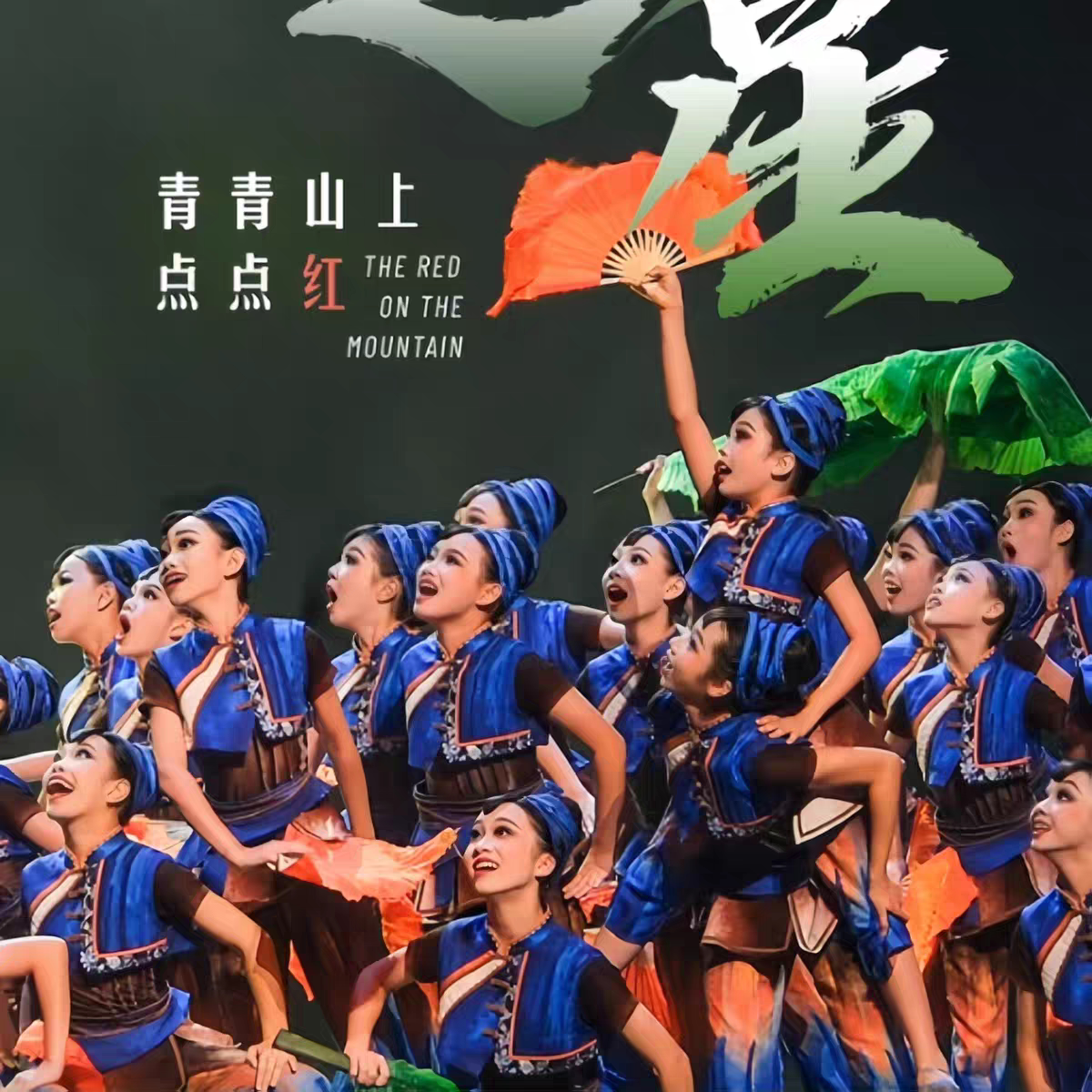 第十三届小荷风采金奖少儿舞群青青山上点点红扇子演出服少数民族