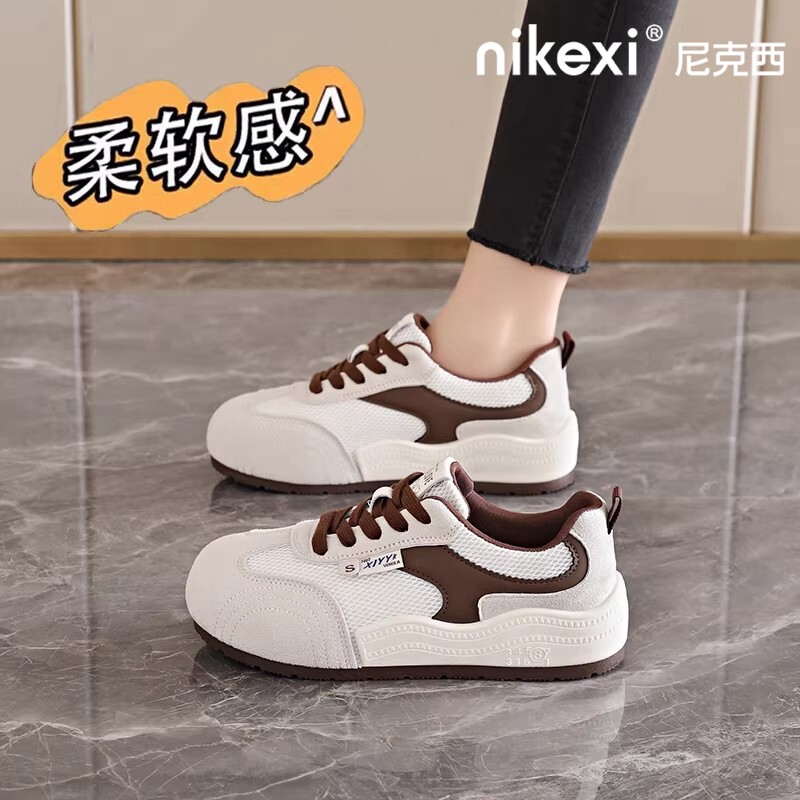 厚底德训鞋女款透气网面轻便软底运动鞋舒适增高圆头拼色阿甘鞋