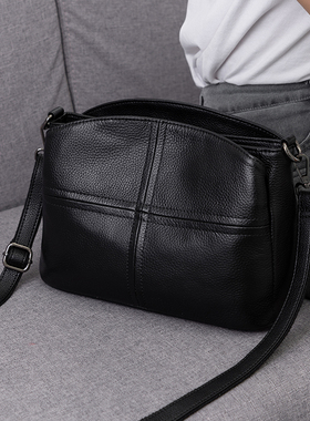 纯牛皮手提包2025新款时尚真皮女包简约大气软皮贝壳包单肩斜挎包