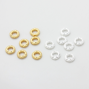 保色14K包金镀纯银盘缠珠子花纹隔片散珠串珠材料diy手链项链配件