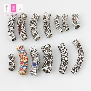 藏银配饰花纹镂空弯管鸡血藤管子diy红绳手链材料手链项链绳配件