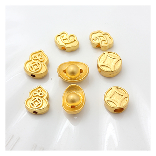 保色沙金珠子哑金古法金元宝珠葫芦珠祥云珠手工散珠DIY手链配件