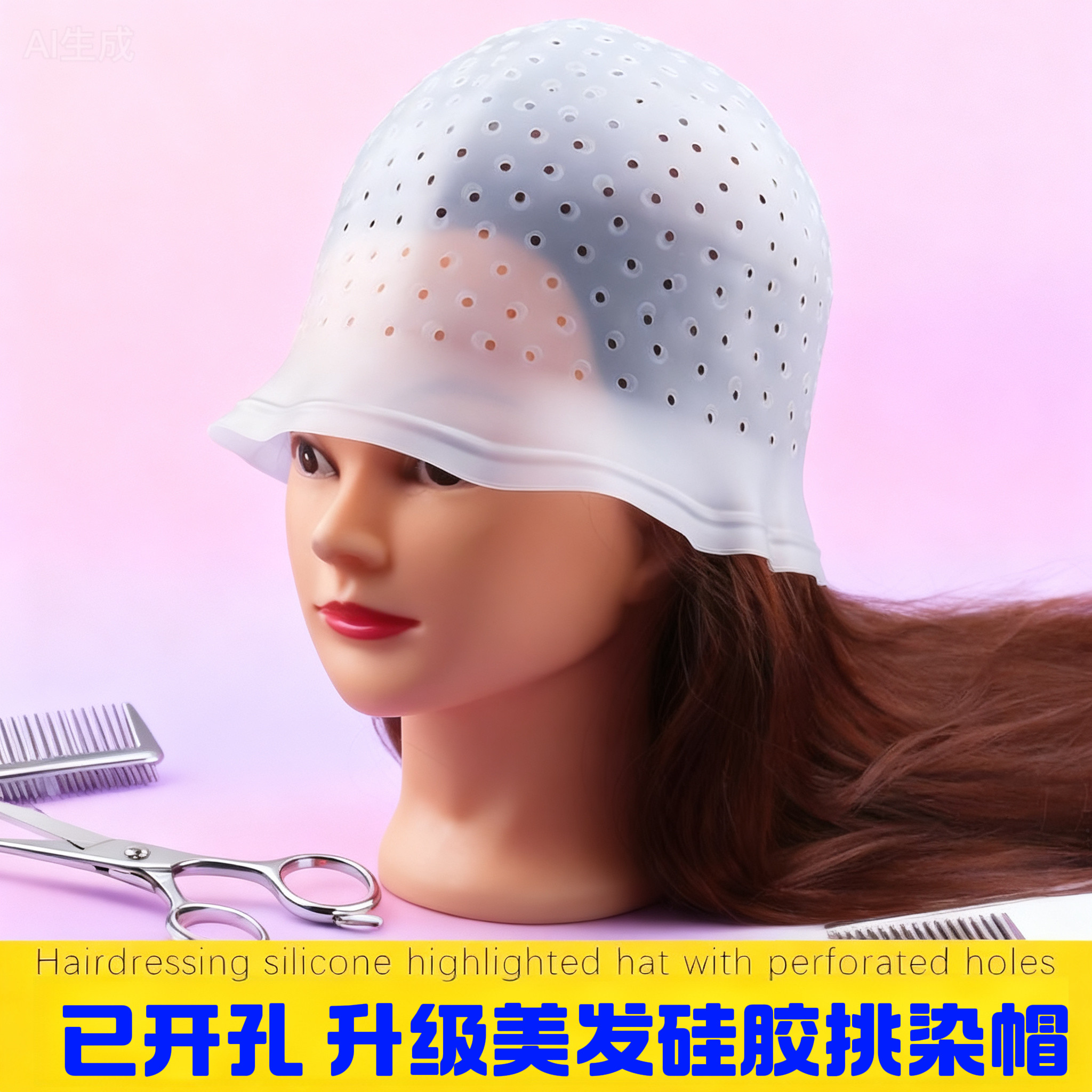 新升级美发硅胶挑染帽时尚透气孔洞设计理发店专用染发帽挑染头套