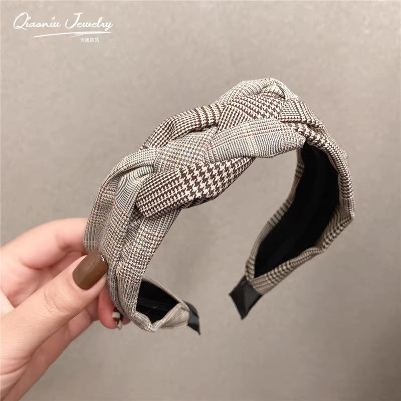 时尚清新麻花辫子发箍格子纯色布艺打结头箍韩版女式网红发饰发圈