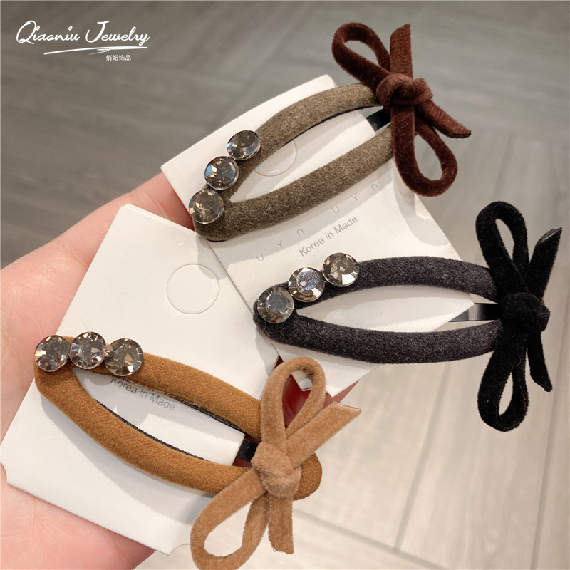 秋冬新款毛呢bb夹发夹女夹子头饰韩国侧边可爱水钻发卡刘海夹卡子