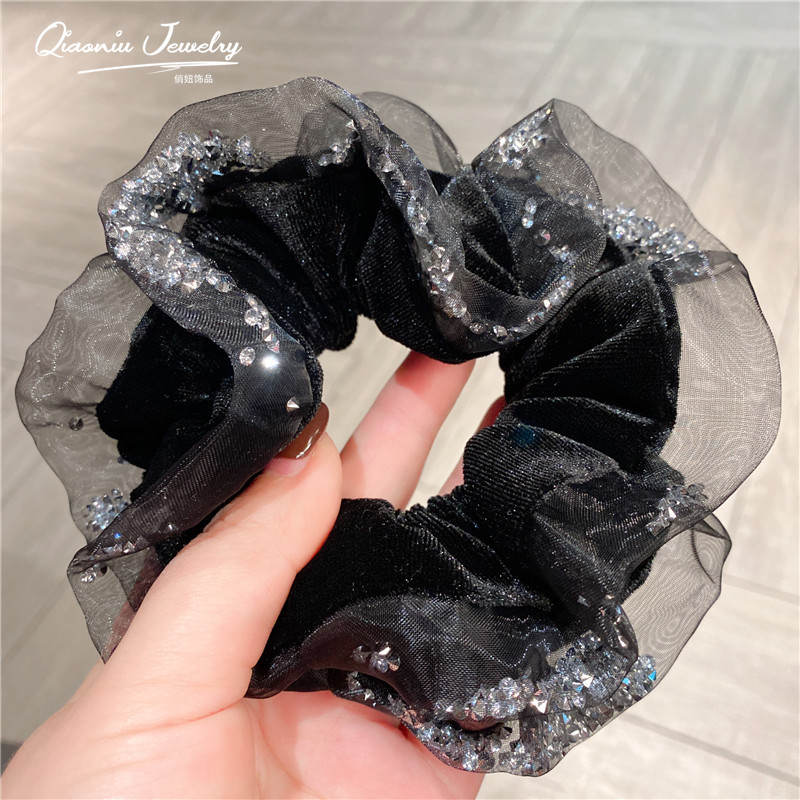 韩国东大门高级感木耳边丝绒发圈韩系百搭秋冬水钻发绳轻奢大肠圈