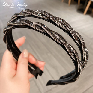 细发箍麻花编织头箍日韩时尚精致水钻带钻发卡外出百搭高级感发窟