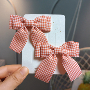 儿童洋气头花红色布艺蝴蝶结发夹卡子小女孩甜美百搭头饰小清新款