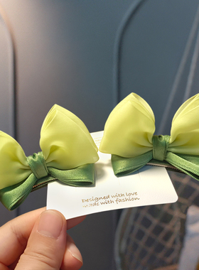 儿童头花网纱立体蝴蝶结小女孩婴幼儿全包布不伤发对夹田园风绿色