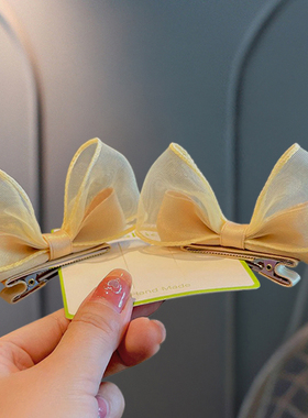 儿童小号立体蝴蝶结发夹对夹宝宝可爱顶夹小童刘海发卡头饰黄色萌