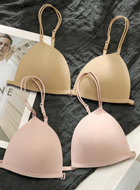 细带无痕挂脖前扣内衣女小胸聚拢三角杯无钢圈大胸显小美背文胸罩
