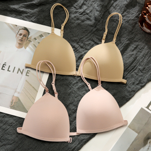 细带无痕挂脖前扣内衣女小胸聚拢三角杯无钢圈大胸显小美背文胸罩