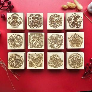 现货 台湾贝登堡 12生肖印章 十二生肖复古中国风木质印章