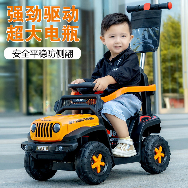 儿童电动车四轮车带遥控推把沙滩车小孩可坐人童车宝宝玩具车跨境