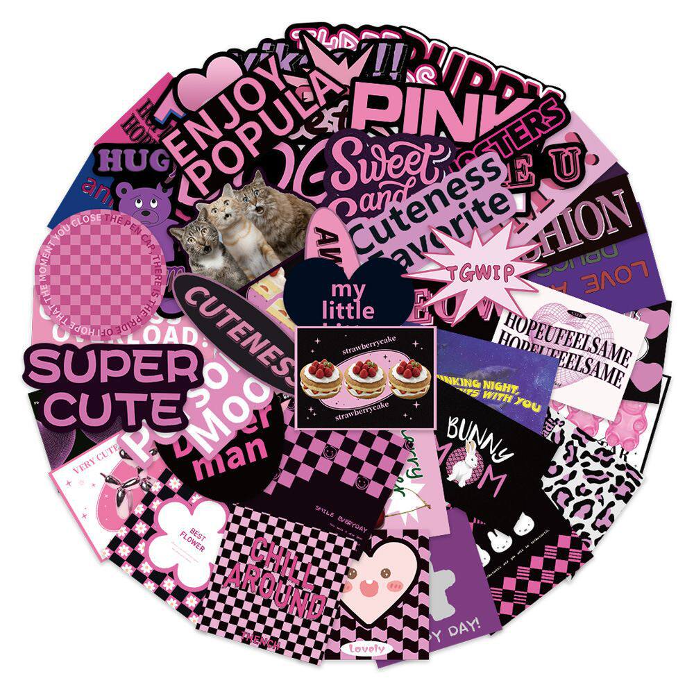 DIY手机55张黑紫手账欧美复古英文贴纸拉杆箱笔记本电脑装饰DIY