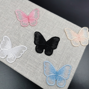 白色蝴蝶布贴刺绣小号衣服补丁贴破洞高级 绣花贴片 黑色图案补贴