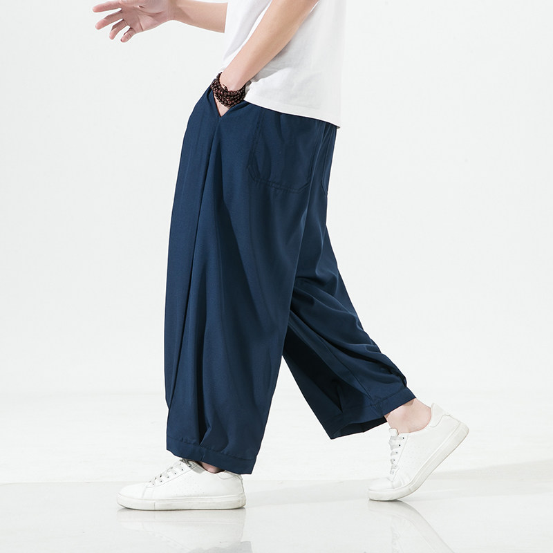 冰丝裤男装大码休闲阔腿裤风夏季潮沙滩裤日系灯笼裤FK12P40,男装休闲裤,星座203-3