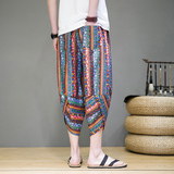 风棉麻萝卜裤男士七分裤花裤子夏季新款民族风哈伦裤K35P35，男装休闲裤，星座203-3