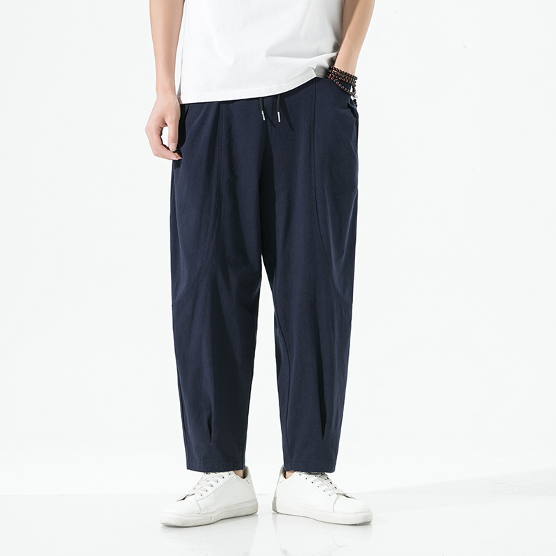 2024春夏新品亚麻裤男日系潮流阔腿裤风大码棉麻长裤FK21P45，男装休闲裤，星座203-3