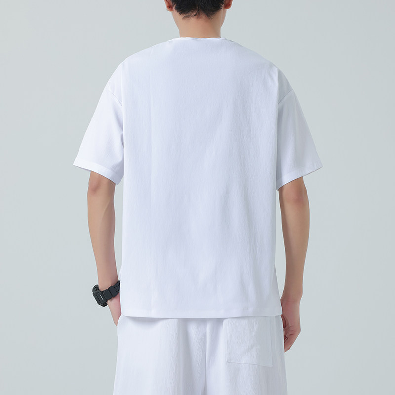 2024夏季新款男士冰丝V领T恤衫短袖T恤透气宽松休闲上衣T01P25,男装T恤,星座203-3