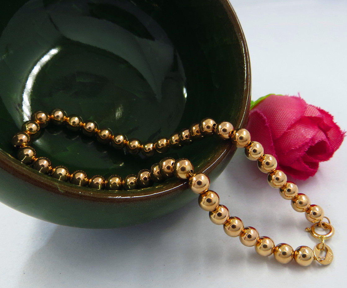 正品18k金手链 黄金手饰au750手链k金手环女款正品 小金球圆光珠