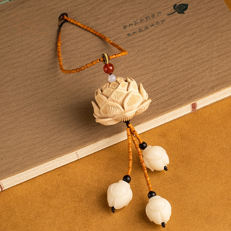 黄杨木莲花菩提车挂多层莲花汽车挂件平安后视镜菩提保平安车挂件