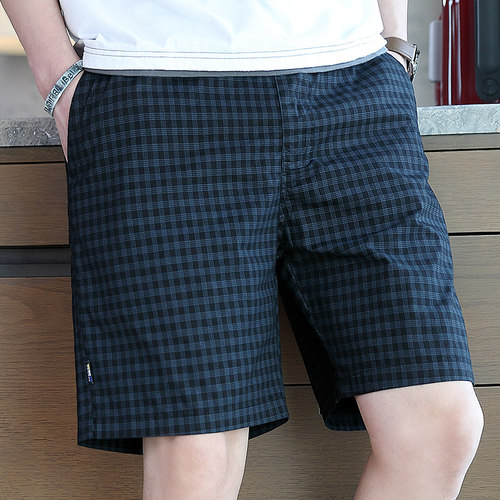 纯棉格子短裤男士夏季宽松休闲
