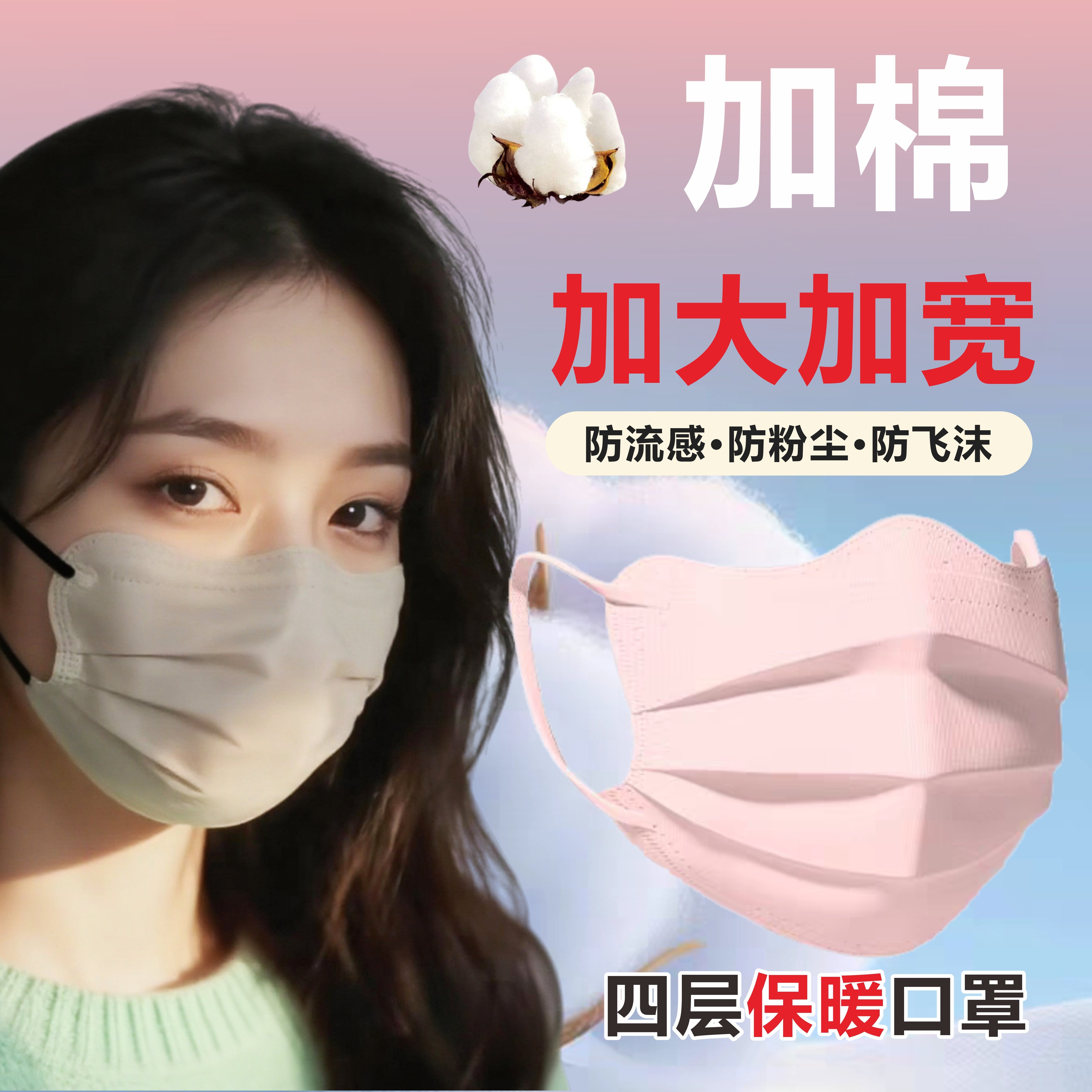 口罩加大加宽四层加棉加厚新款高颜值大脸专用保暖防寒透气一次性