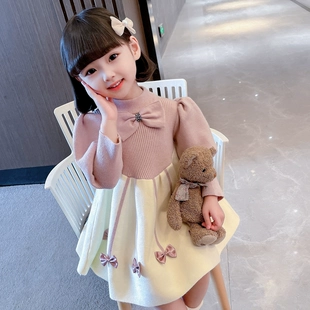 公主裙子儿童春季 春装 女童针织连衣裙春秋洋气2023新款 女宝宝长袖