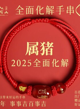 普陀山属猪红绳手链2026马年太岁化符红手绳红色编织绳小红绳