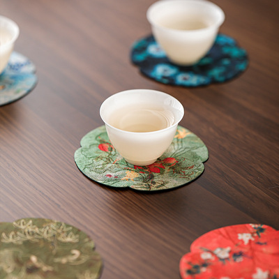国风海棠杯垫双面小型实木茶点