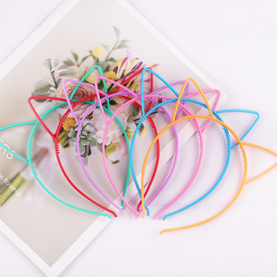 塑料猫耳朵发箍儿童可爱小猫咪外戴头箍带齿纯色发箍直销