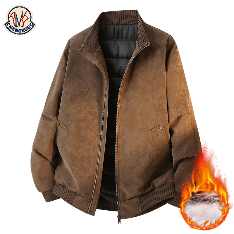 CMENGKOUC冬季外套男PU皮棉衣