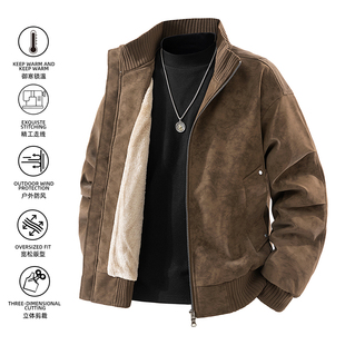 CMENGKOUC潮牌皮衣男秋冬新款加绒立领皮夹克高级感机车外套男款