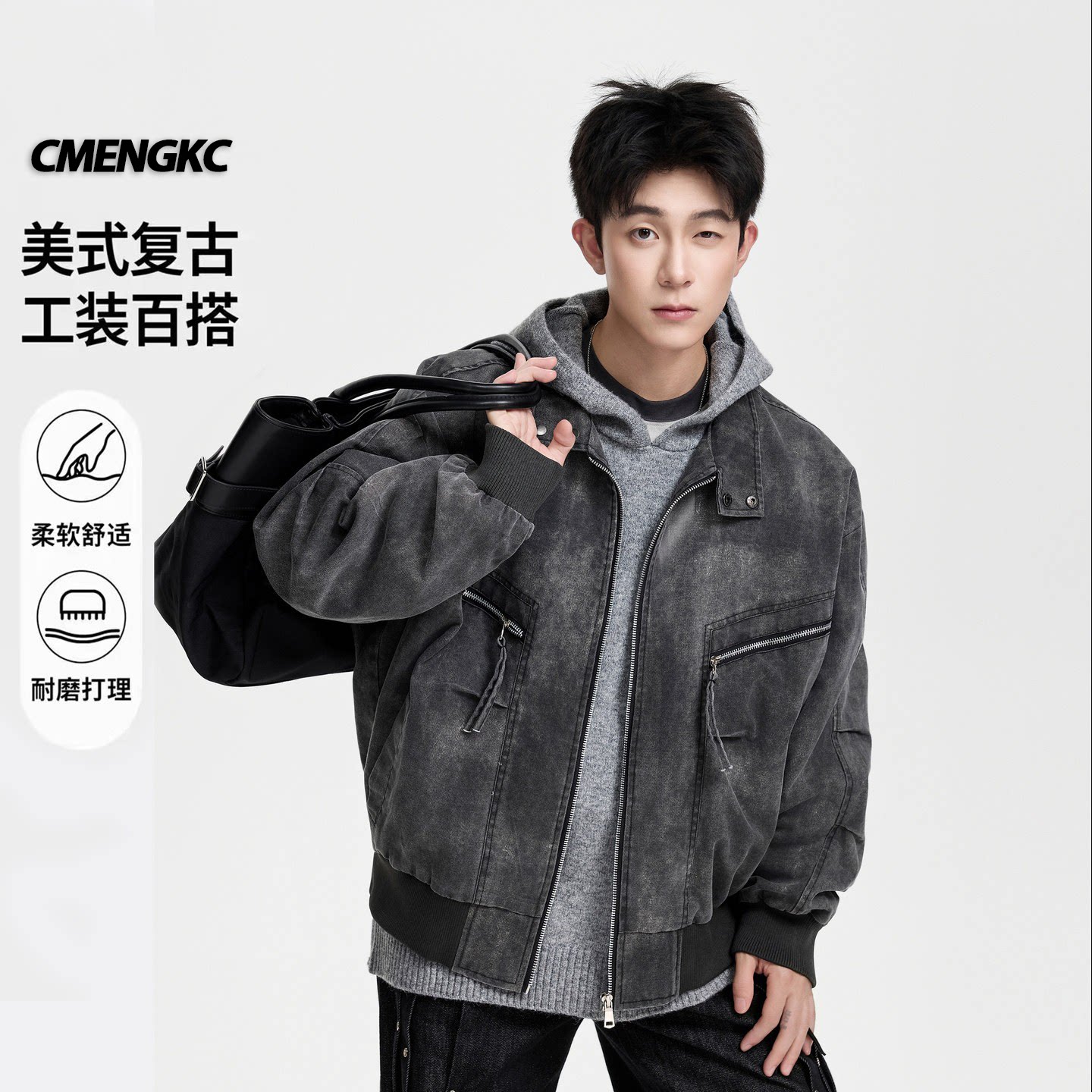 高街复古做旧牛仔外套男夹克