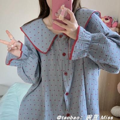 韩版ins甜美荷叶边睡衣女春秋款