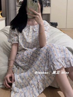 韩国ins可爱小熊睡裙女夏季 睡衣休闲家居服 短袖 长裙甜美宽松长款
