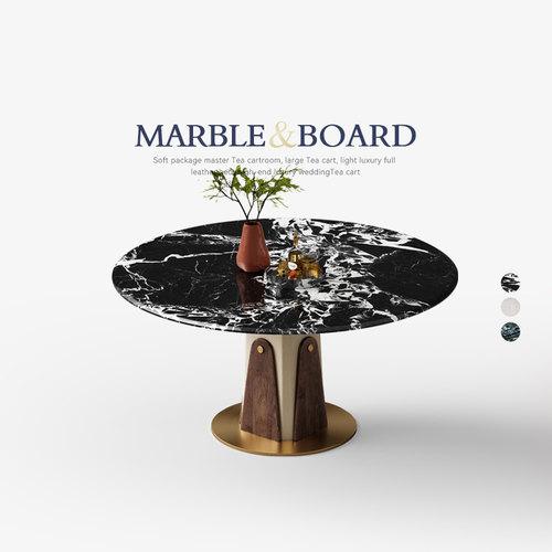 天然轻奢大理石圆形餐桌客厅家用